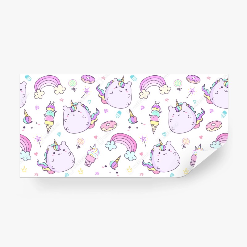 Wall mural playful pastel unicorn cat pattern