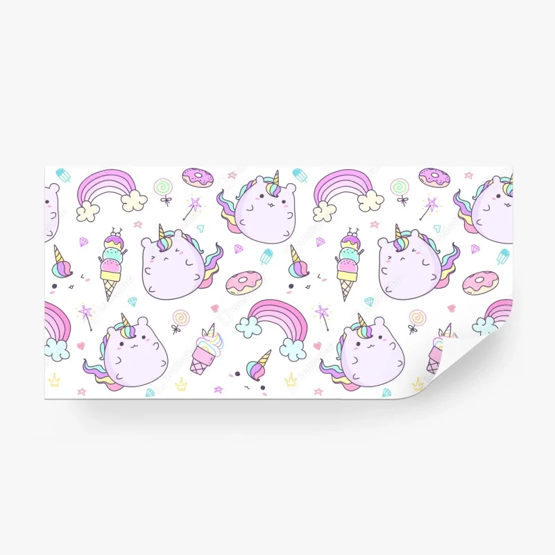 Wall mural playful pastel unicorn cat pattern