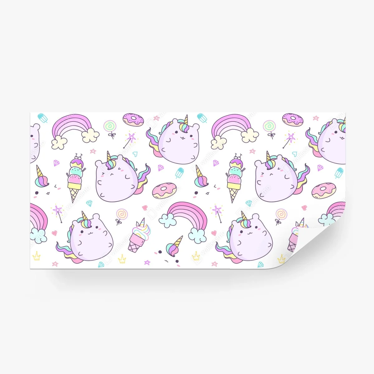 Wall mural playful pastel unicorn cat pattern ⁕ Wallissimo®