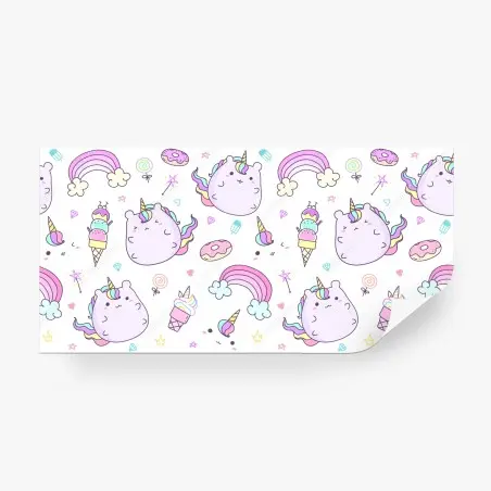 Wall mural playful pastel unicorn cat pattern • Wallissimo®