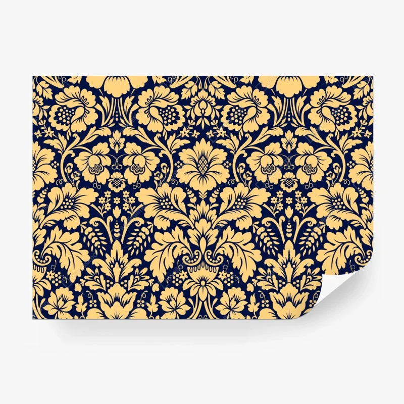 Wall mural navy and beige damask floral pattern
