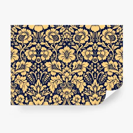 Wall mural navy and beige damask floral pattern • Wallissimo®