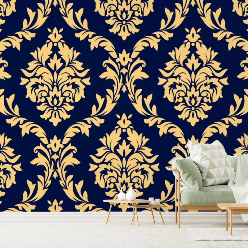 Wall mural elegant gold damask pattern on navy background