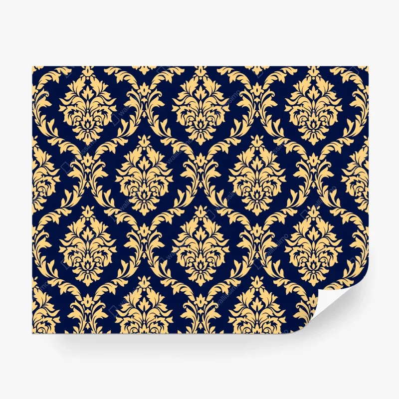 Wall mural elegant gold damask pattern on navy background