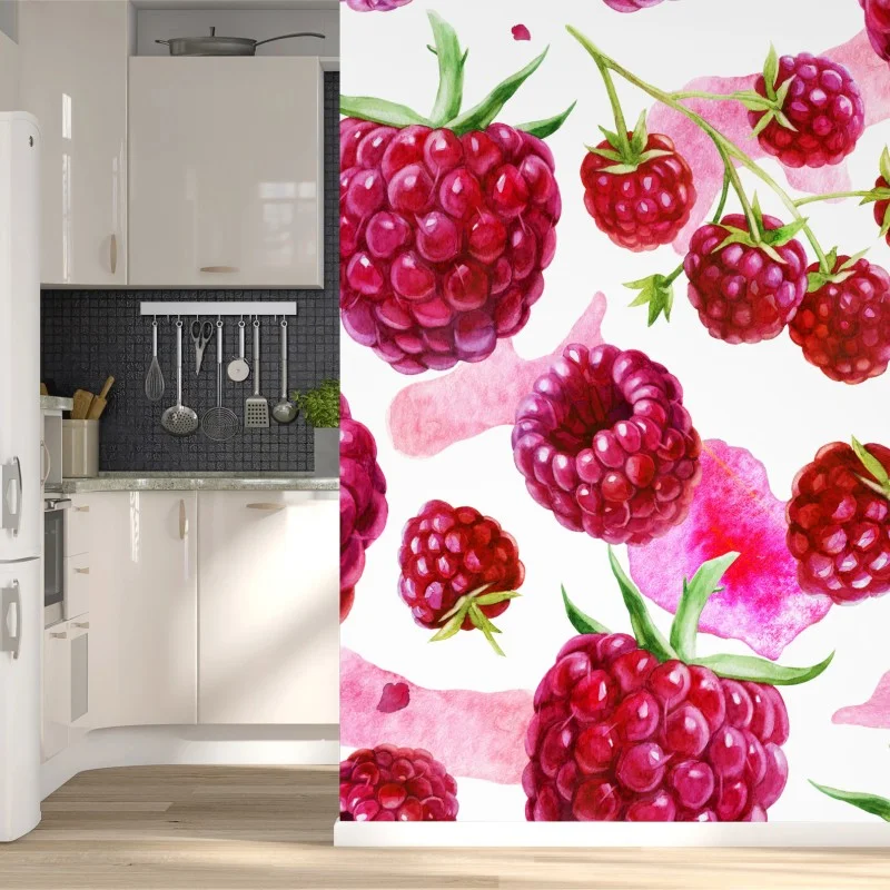 Wall mural watercolor raspberry pattern