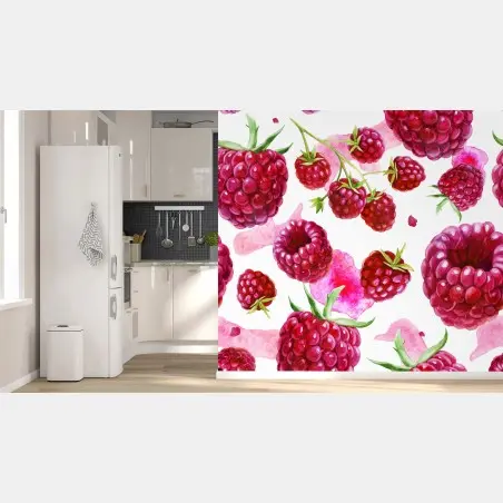 Wall mural watercolor raspberry pattern • Wallissimo®