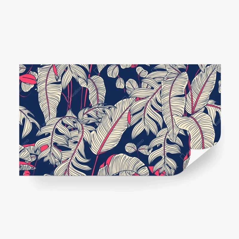 Wall mural navy tropical leaves pattern