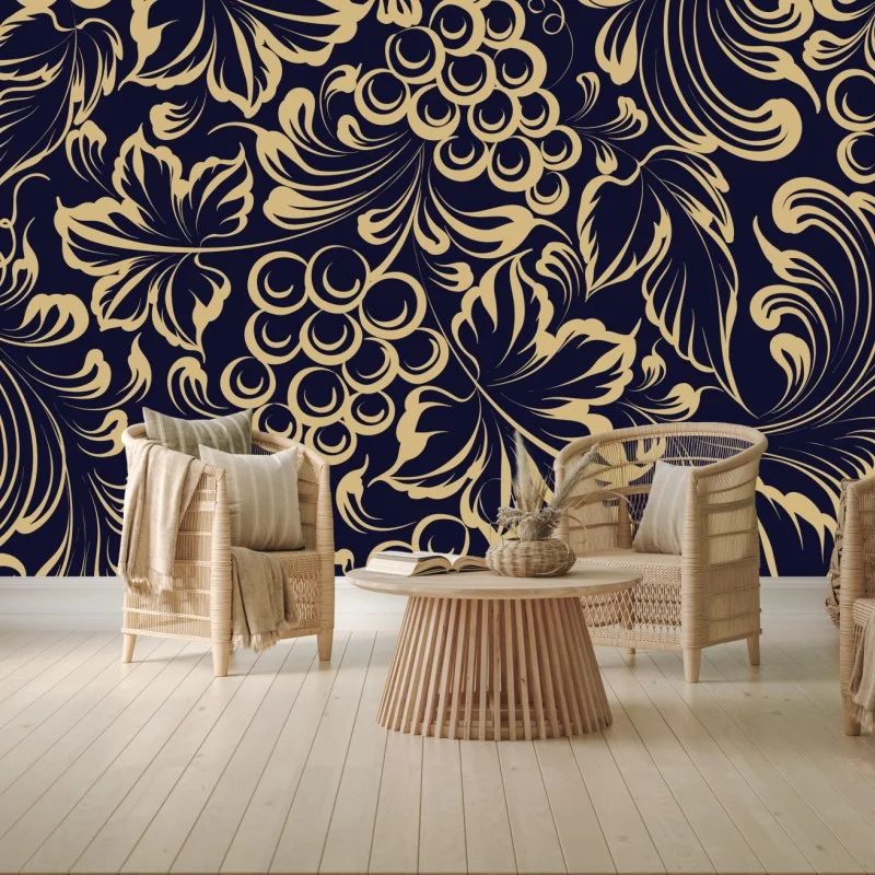 Wall mural elegant baroque grape pattern in gold