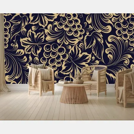 Wall mural elegant baroque grape pattern in gold • Wallissimo®