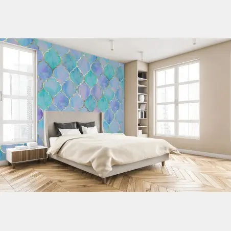 Wall mural pastel turquoise moroccan tile pattern • Wallissimo®
