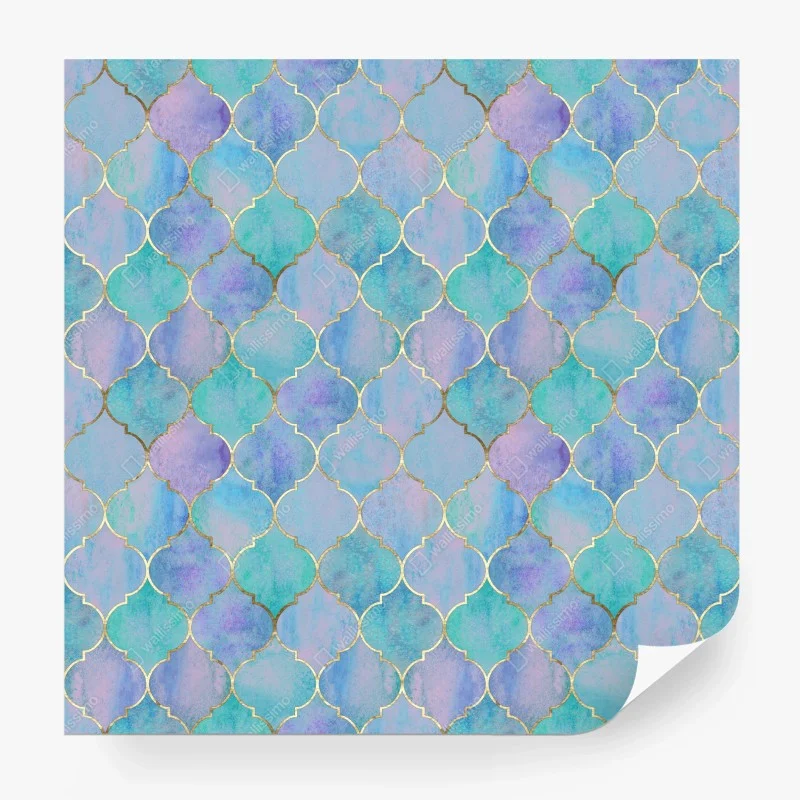 Wall mural pastel turquoise moroccan tile pattern