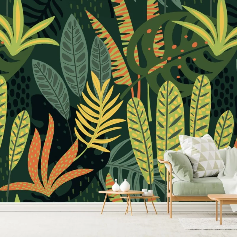 Wall mural vibrant tropical foliage pattern ⁕ Wallissimo® Wall mural vibrant tropical foliage pattern ⁕ Wallissimo®