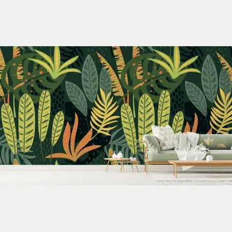 Wall mural vibrant tropical foliage pattern • Wallissimo®