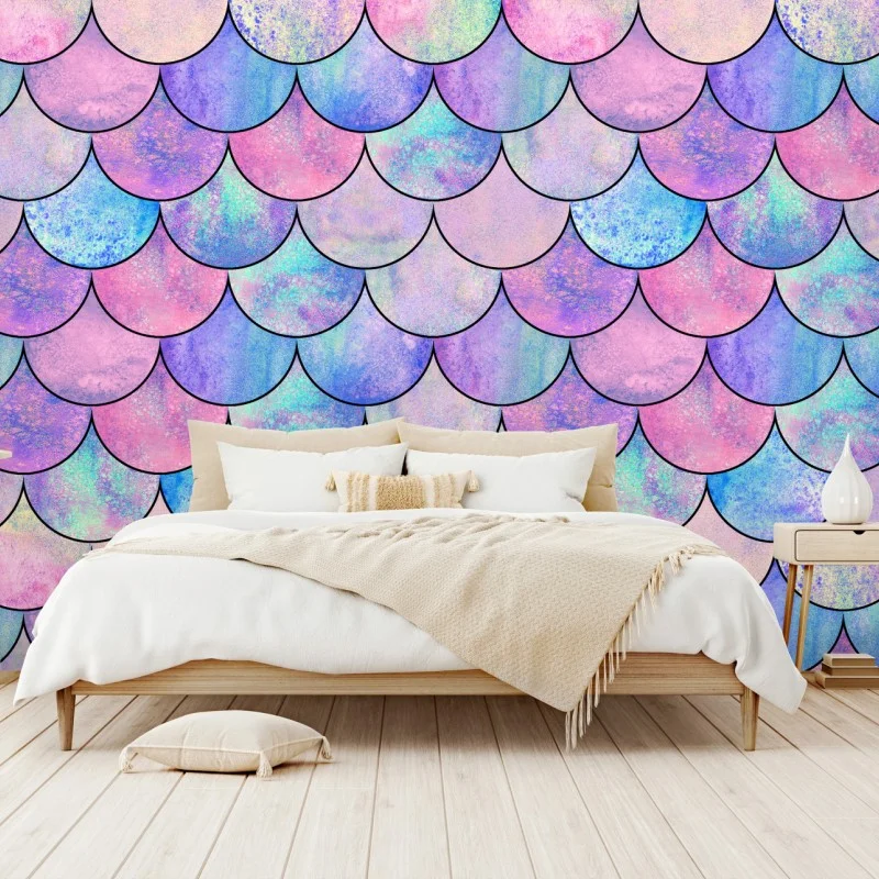 Wall mural pastel mermaid scales pattern