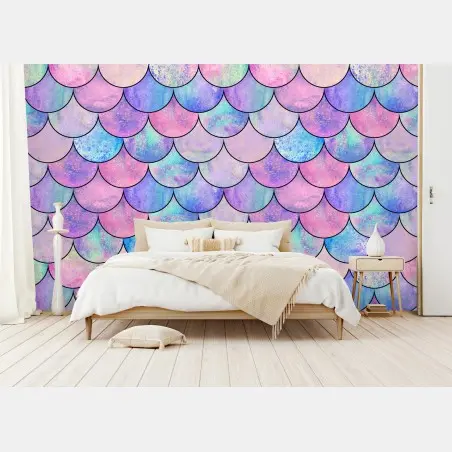 Wall mural pastel mermaid scales pattern • Wallissimo®