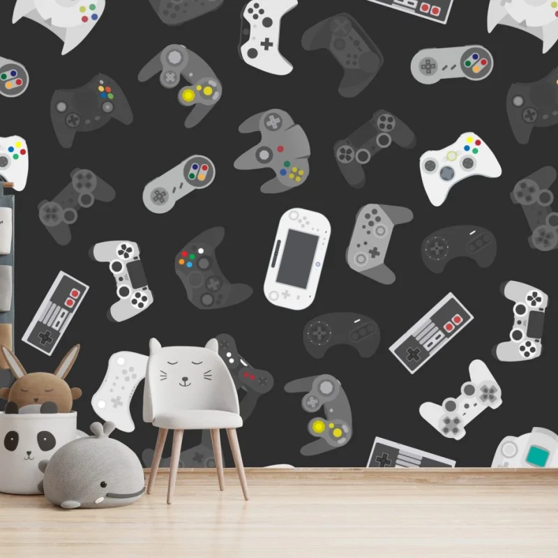 Wall mural retro gaming controllers pattern