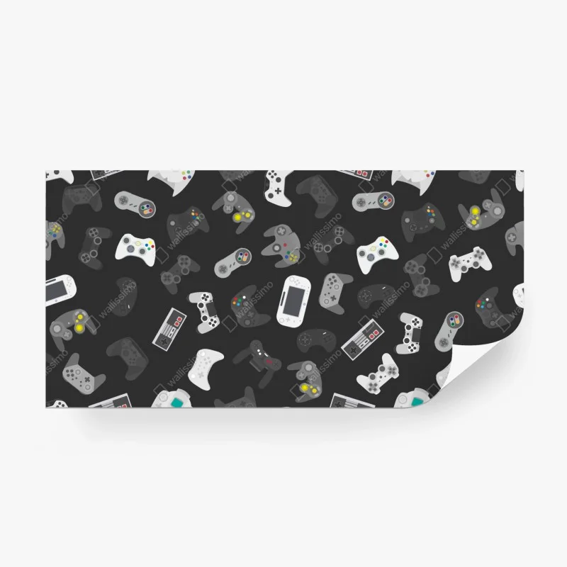 Wall mural retro gaming controllers pattern
