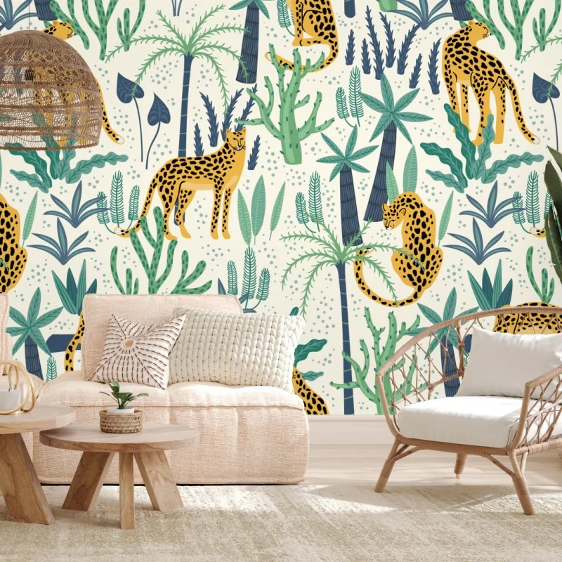 Wall mural tropical leopard jungle pattern