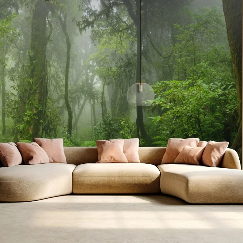 Wall mural misty tropical jungle pathway