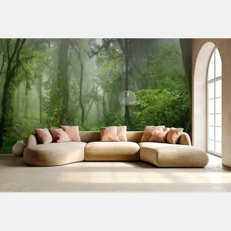 Wall mural misty tropical jungle pathway • Wallissimo®
