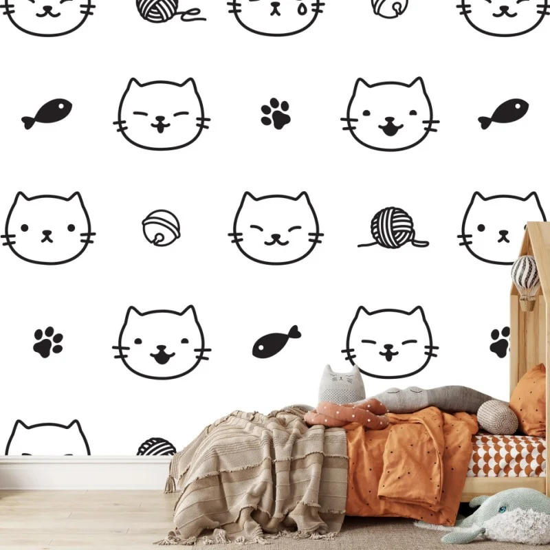 Wall mural playful kitten pattern