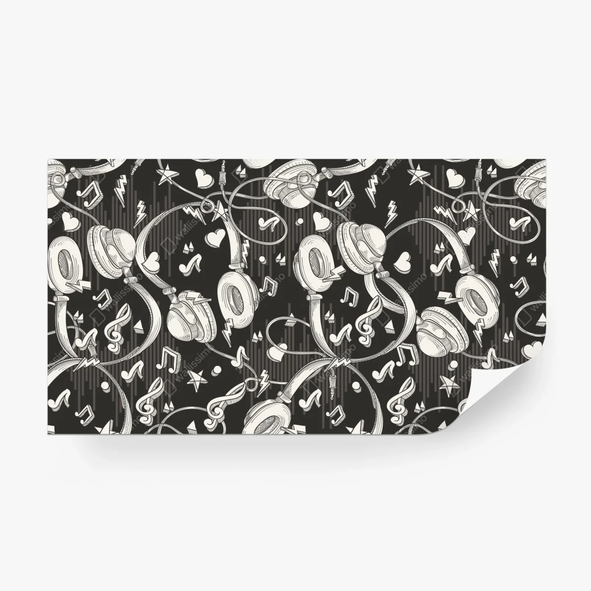 Wall mural monochrome headphones and music notes pattern ⁕ Wallissimo®