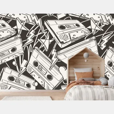 Wall mural vintage cassette tape pattern • Wallissimo®