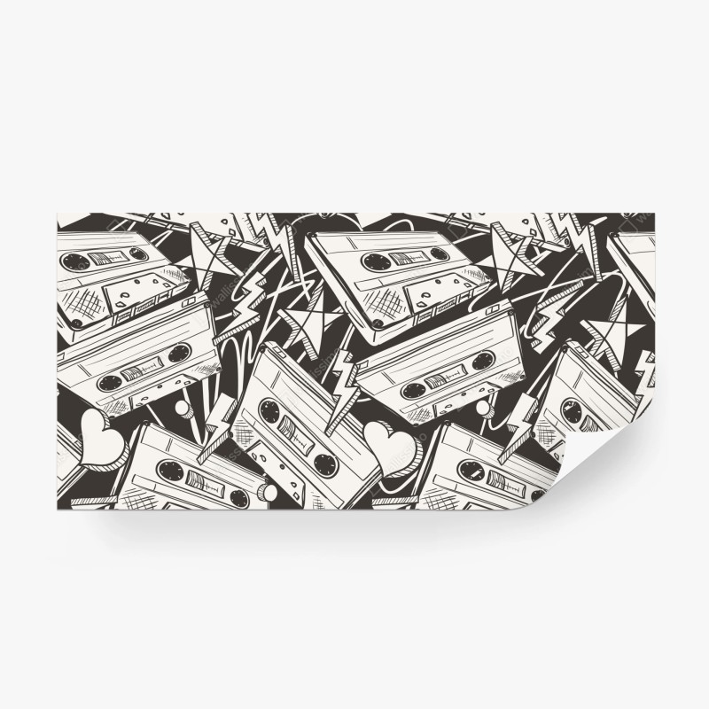 Wall mural vintage cassette tape pattern