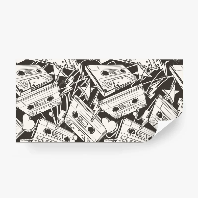 Wall mural vintage cassette tape pattern