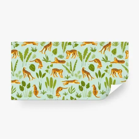 Wall mural playful tiger jungle pattern • Wallissimo®