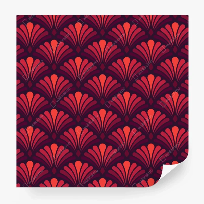 Wall mural art deco fan pattern in coral and burgundy