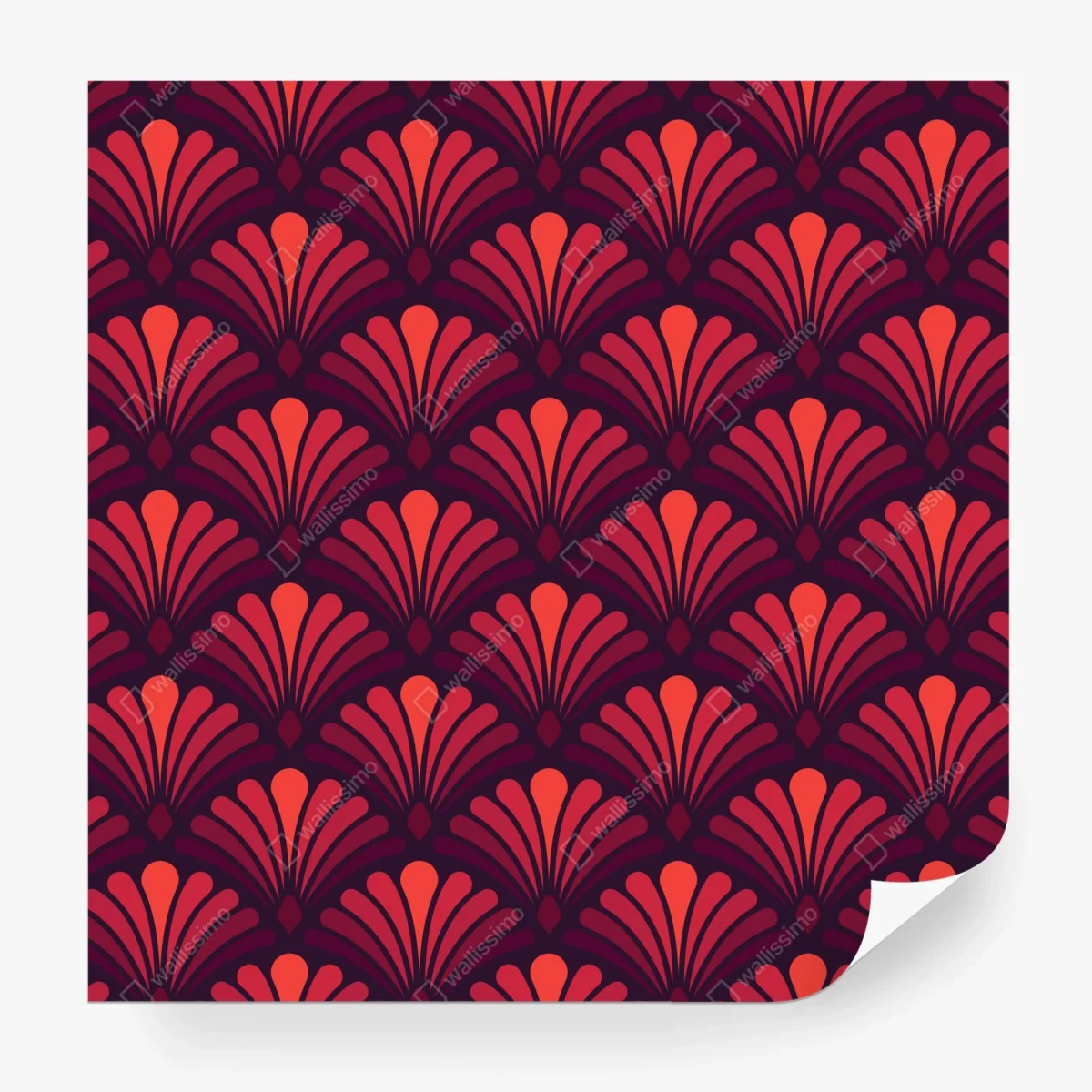 Wall mural art deco fan pattern in coral and burgundy ⁕ Wallissimo®