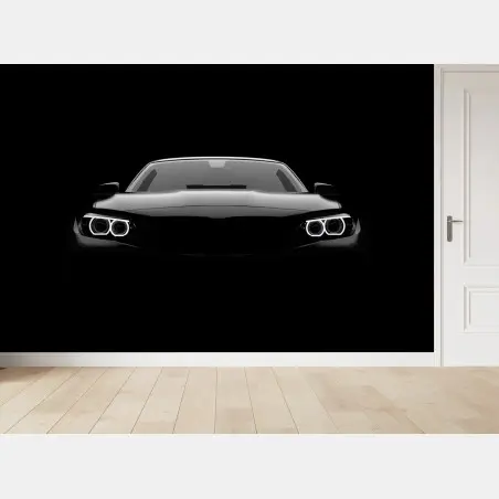 Wall mural sleek black sports car front view • Wallissimo®