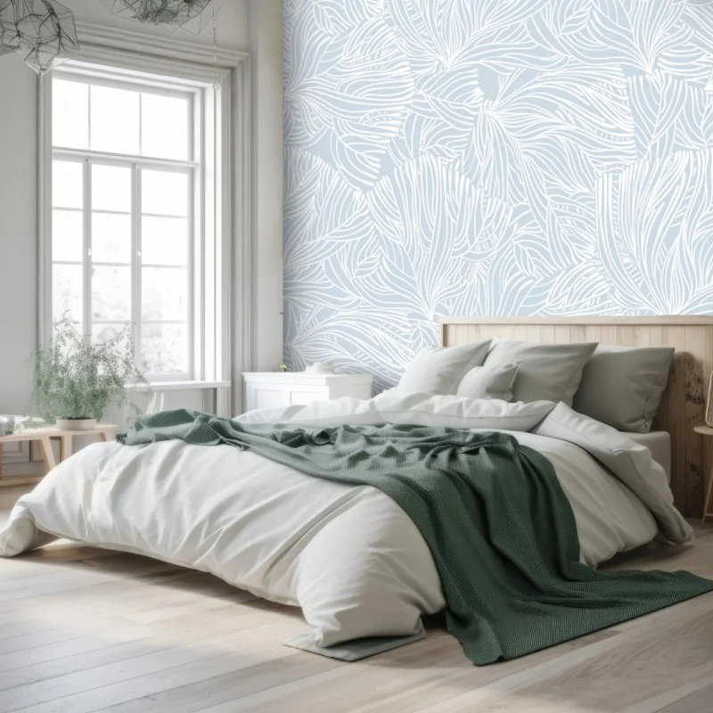 Wall mural soft blue botanical pattern
