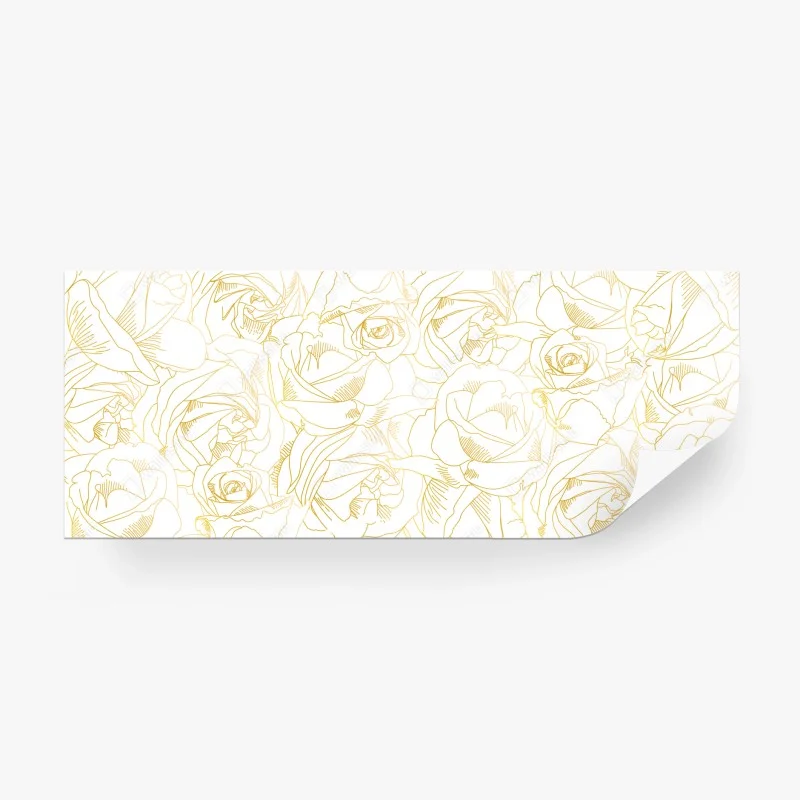 Wall mural delicate gold rose line art pattern