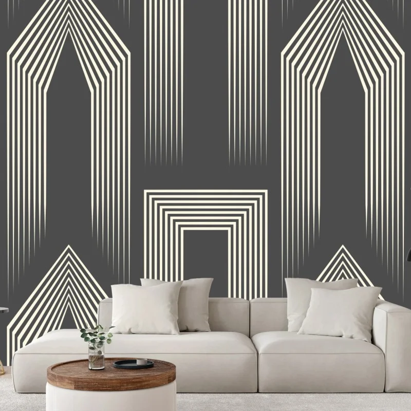 Wall mural art deco geometric pattern in gray and beige