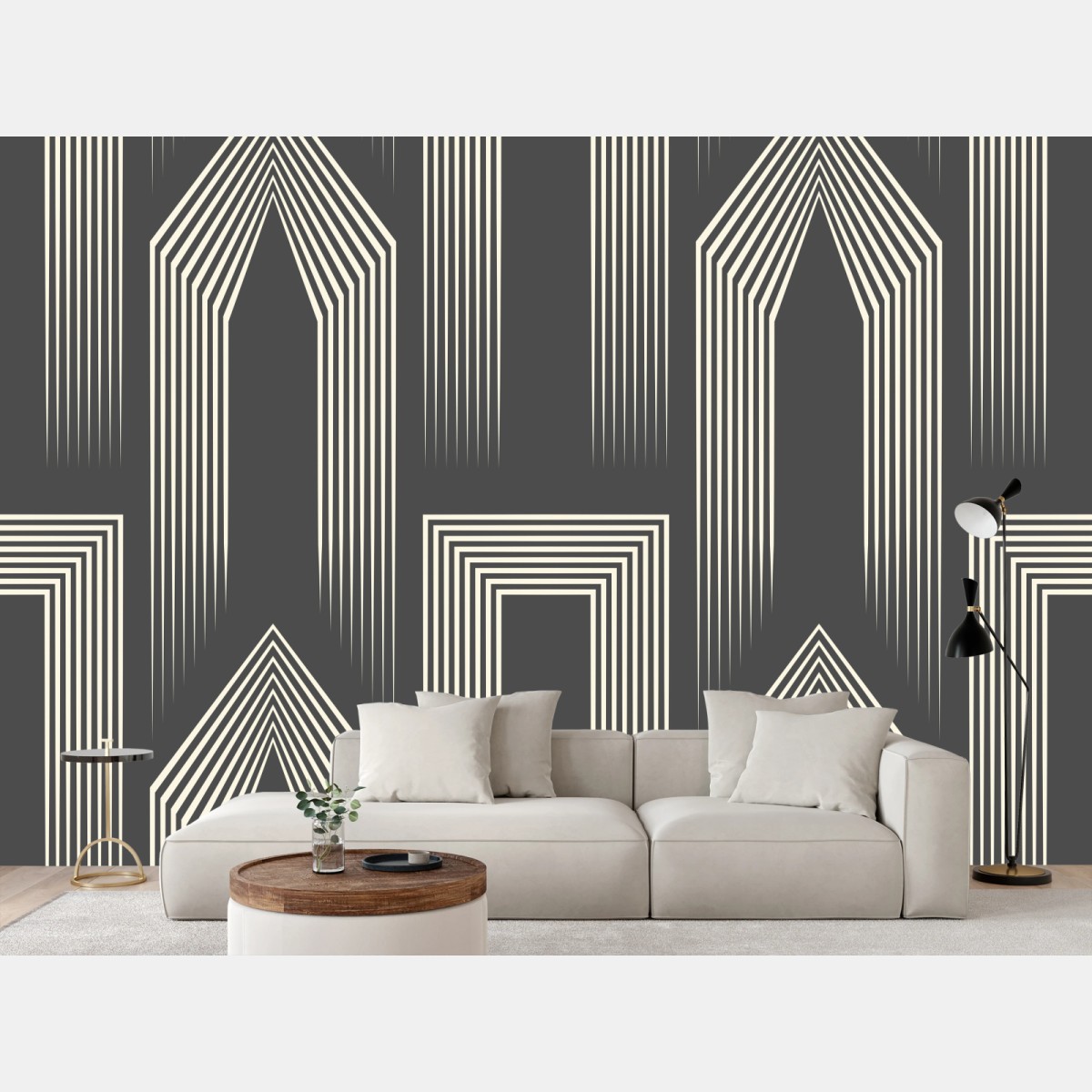 Wall mural art deco geometric pattern in gray and beige • Wallissimo®