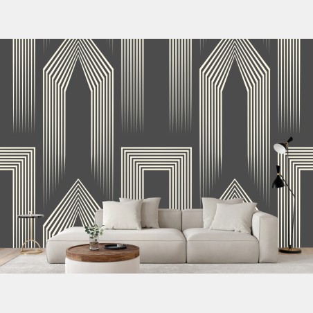 Wall mural art deco geometric pattern in gray and beige • Wallissimo®