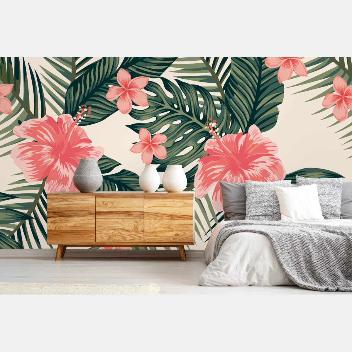 Wall mural tropical hibiscus floral pattern • Wallissimo®