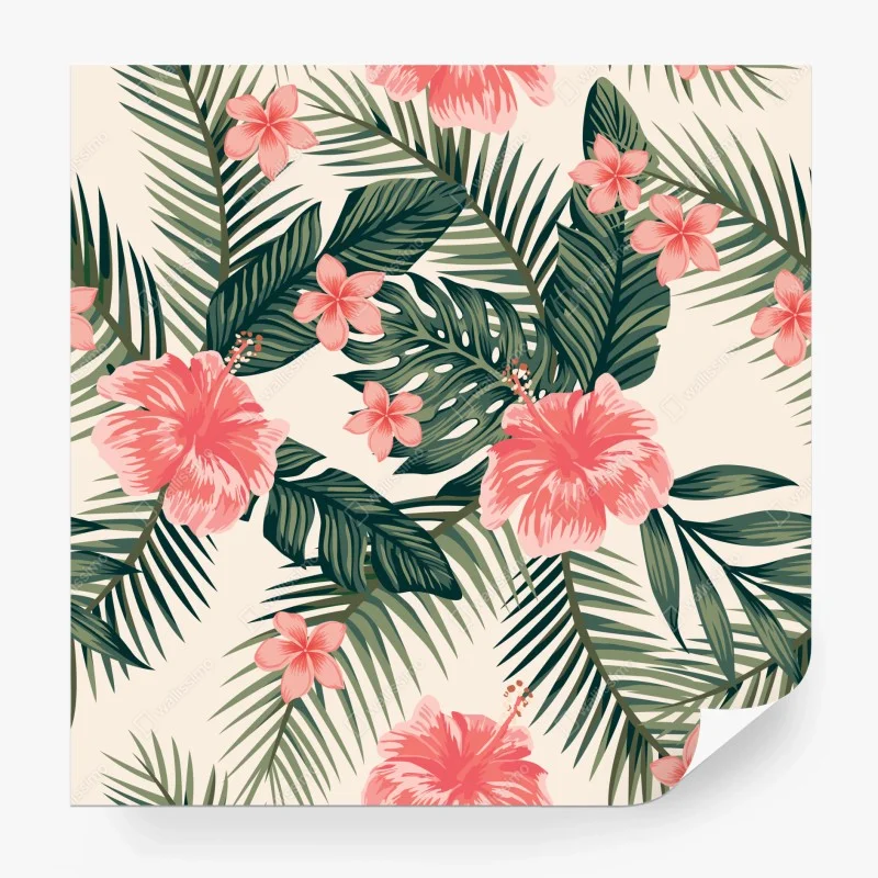 Wall mural tropical hibiscus floral pattern