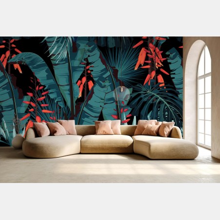 Wall mural tropical teal jungle foliage • Wallissimo®