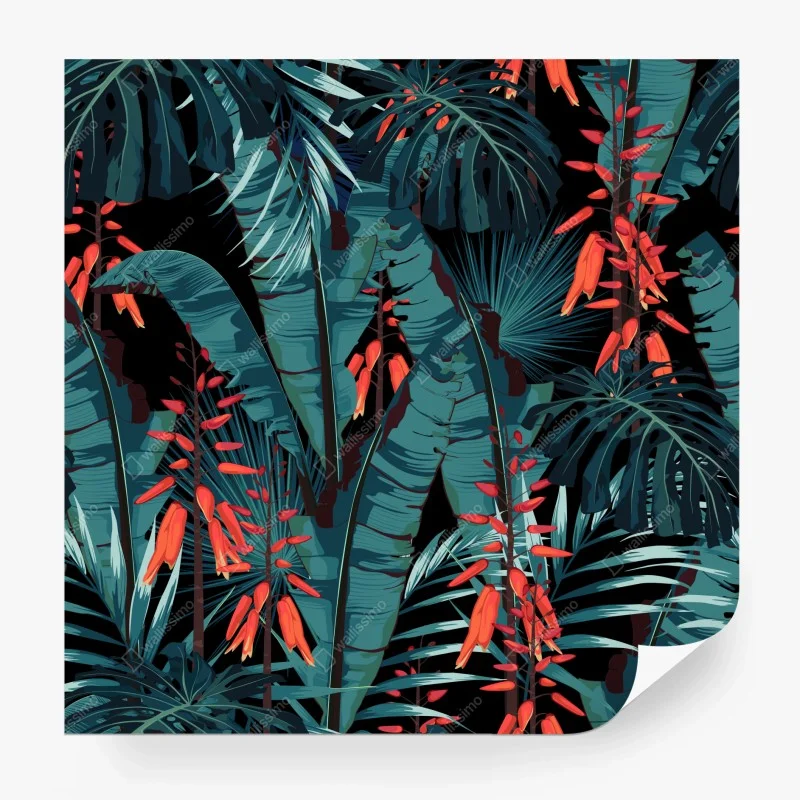 Wall mural tropical teal jungle foliage