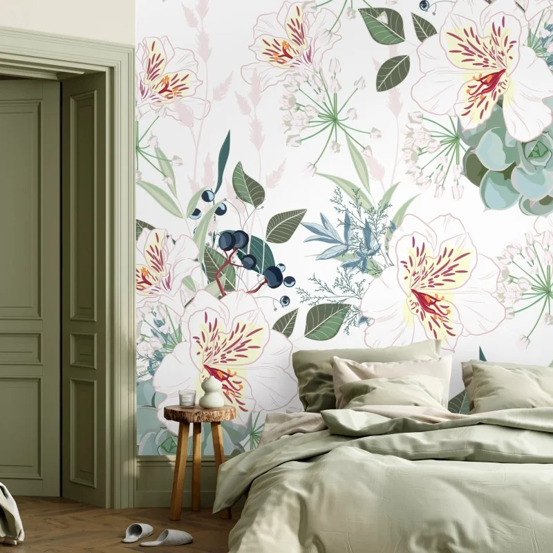 Wall mural delicate pastel floral pattern
