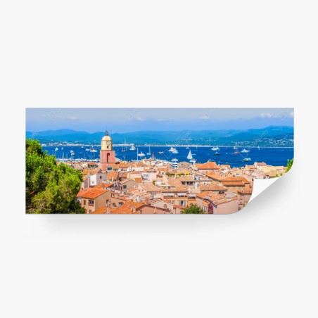 Wall mural sunlit Mediterranean harbor panorama • Wallissimo®
