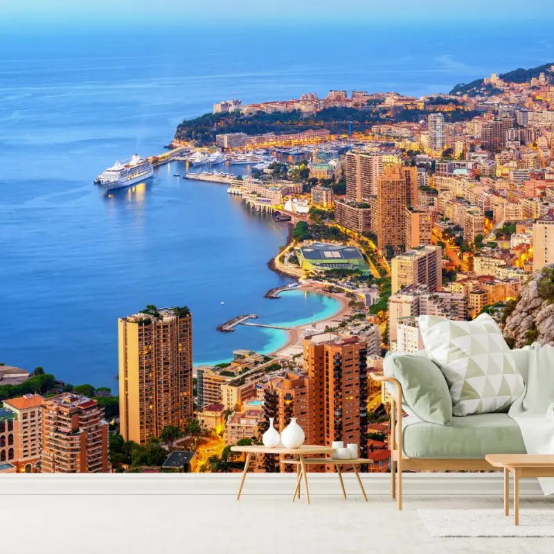 Wall mural Monaco coastal cityscape at dusk