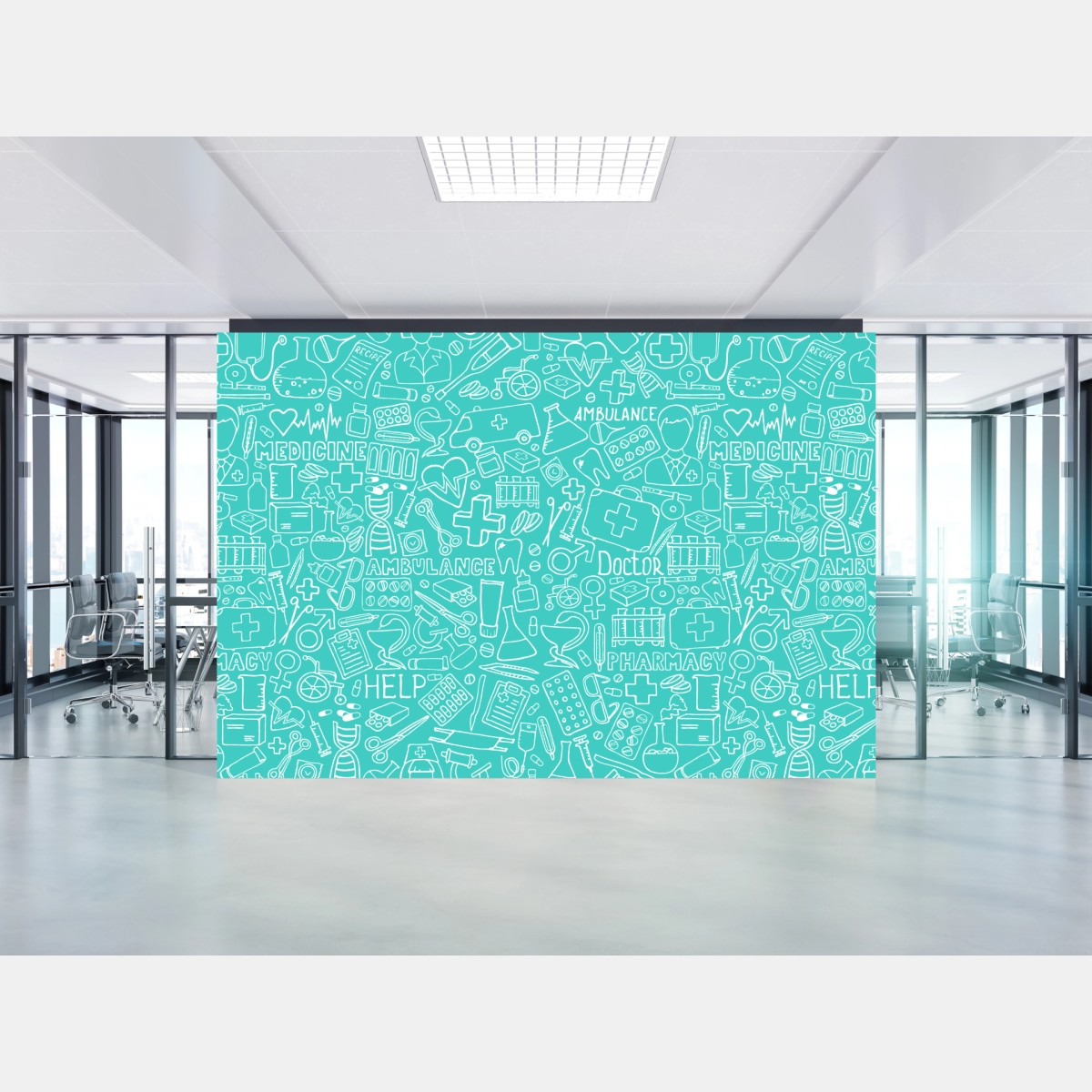 Wall mural turquoise medical icons seamless pattern • Wallissimo®