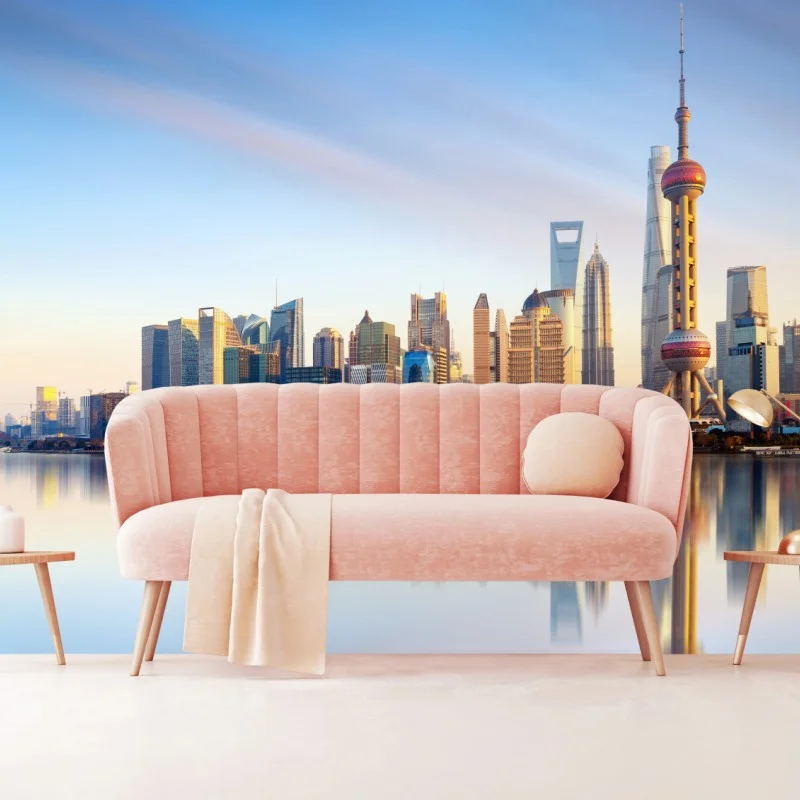 Wall mural Shanghai skyline reflection at sunrise
