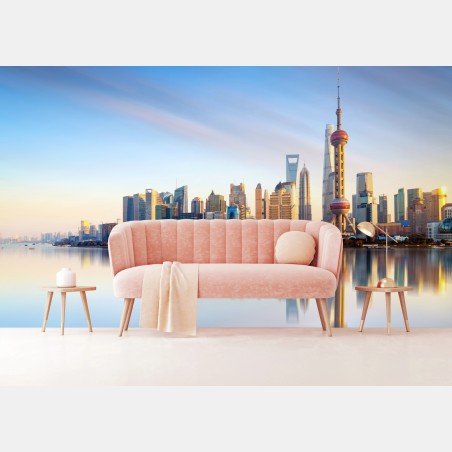 Wall mural Shanghai skyline reflection at sunrise • Wallissimo®