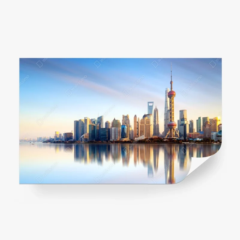 Wall mural Shanghai skyline reflection at sunrise