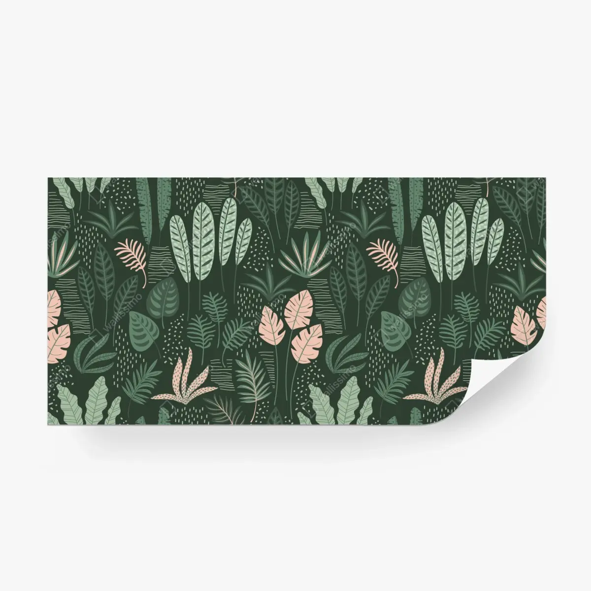 Wall mural tropical leaf pattern in muted greens and pink • Wallissimo®